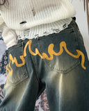 Eddie Flame Curved Denim Pants