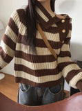 Lambo Stripe Unbalance Button Collar Long Sleeve Knit