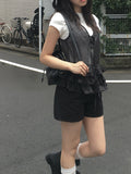 Seonu Dot See-through Layered Ribbon Sleeveless Blouse