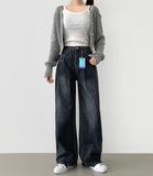 Pin Tuck Banding Casual Long Wide Washing Denim Pants