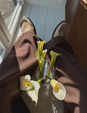 Leaf double pin tuck string wide slacks