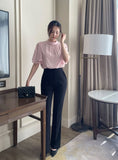 Netel Half-Neck Shirring Short Sleeve Blouse