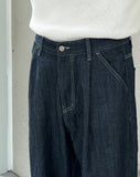 One-Tuck Linen Raw Edge Wide Denim Pants