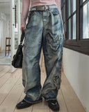 Heart Patch Washing Denim Pants