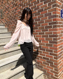 [Muffler Set] Hassen Ribbon Halterneck Puff Blouse Set