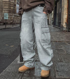 Puffer balloon half-banding denim pants