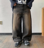 Meldit Brown Washing Wide Denim Pants