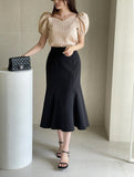 Missing Heart Neck Puff Span T-Blouse