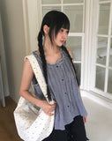 Mobe pin tuck check frill sleeveless blouse