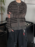 Punching Stripe Hooded Knit Zip-Up