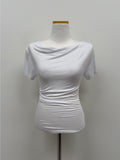 Draped Boat Neck Short Sleeve T-Shirt