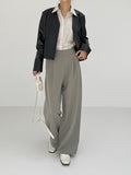 Modern collarless short leather jacket