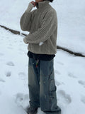 High-Neck Cable Knit Zip-Up