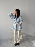Frill Stripe Loose Fit Blouse