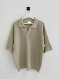 SS Non-Button Balloon PK Collar Knit