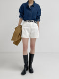 Herringbone Cotton Wide Shorts