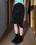 STRIPE SHIRRING LAYERED SKIRT