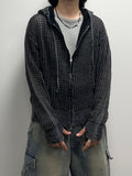 Damage Dying Mesh Hood Knit Zip Up