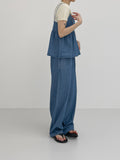 Summer denim banding wide pants
