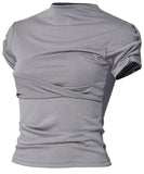Asymmetrical Draped Mock Neck T-Shirt