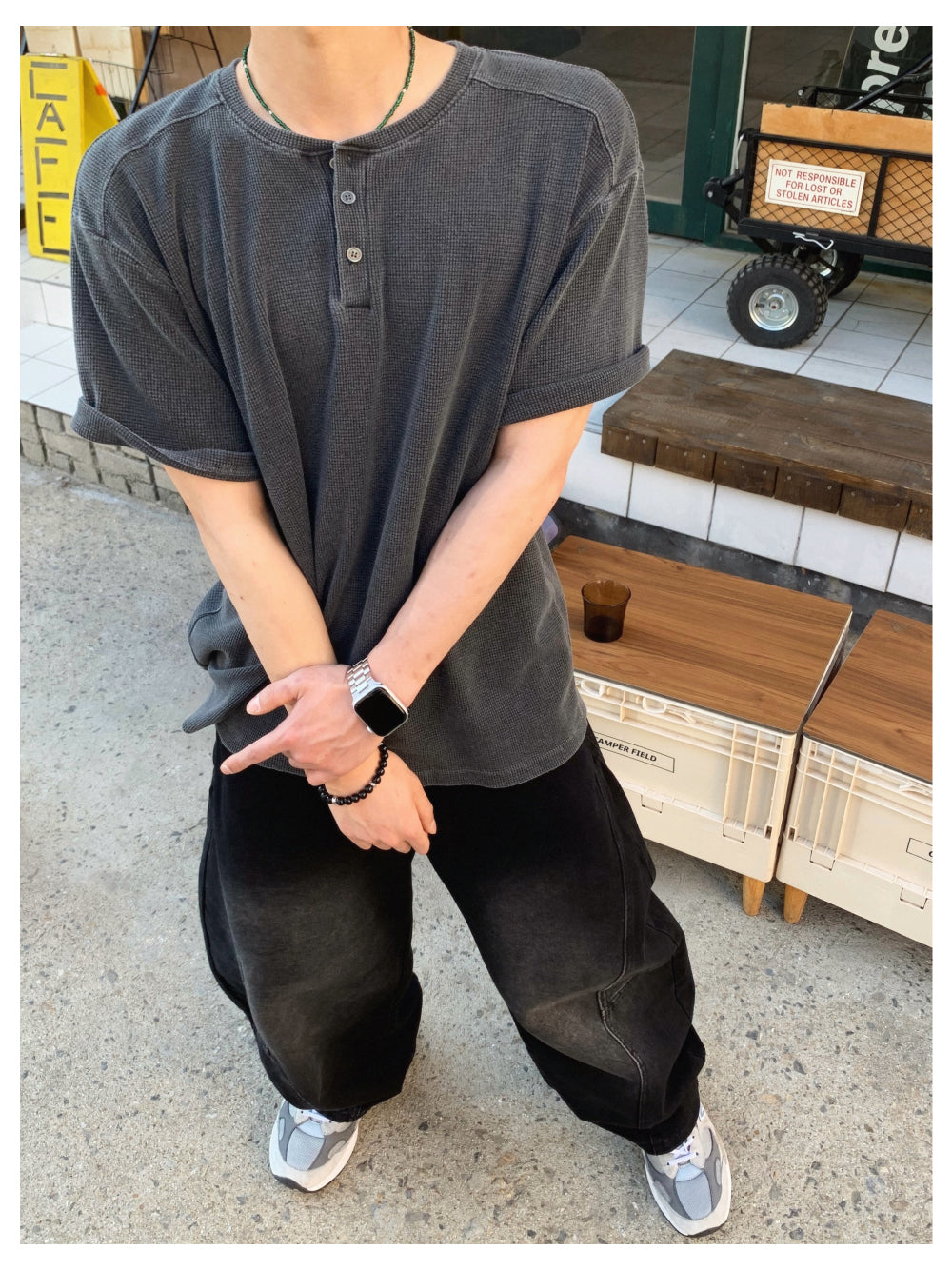 【DISCERNMENT】Loose Pigment Waffle Henley Neck DISCERNMENT (ディーサーメント) - ルーズピグメントワッフル