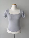 Marine Square Neck Crop Short Sleeve T-shirt