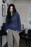 Net openwork v-neck knit
