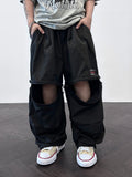 Two Piece Nylon Zipper Wide Pants