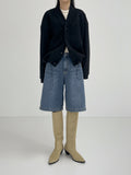 Woolen no collar string cardigan