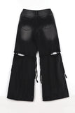 Knee slit strap denim