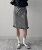 Frill Stripe Midi Skirt
