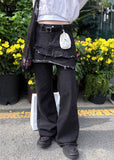 FRINGE DENIM SKIRT PANTS
