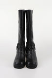 Buckle low long leather boots