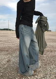 CUFFED WIDE DENIM PANTS