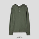 Overlock Henley Neck Knit Long Sleeve