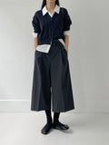 Stripe Non-Obi Bermuda Slacks