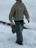 High-Neck Cable Knit Zip-Up