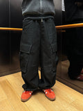 Moikin diagonal cargo raw denim jeans
