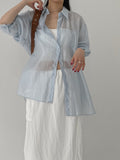 Marine Backslit See-Through Overfit Shirt