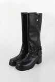 Buckle low long leather boots