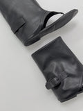 Leather buckle open toe flip-flop boots