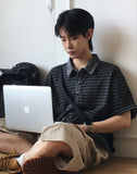 Todd Pigment Stripe Short Sleeve Collar Tee