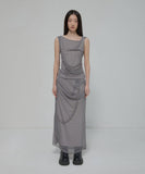 Draped Mesh Layered Long Skirt