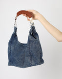 Leather denim shoulder bag