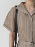 [Premium] Issey Pleated Collar Robe Long One Piece