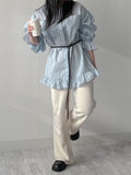 Frill Stripe Loose Fit Blouse