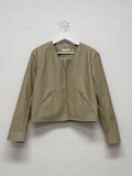 Modern collarless short leather jacket