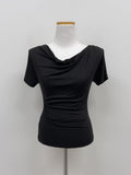 Draped Boat Neck Short Sleeve T-Shirt
