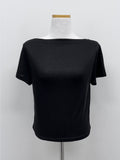 Rose Ribbed Boat Neck Short Sleeve T-shirt