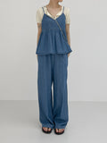 Summer denim banding wide pants